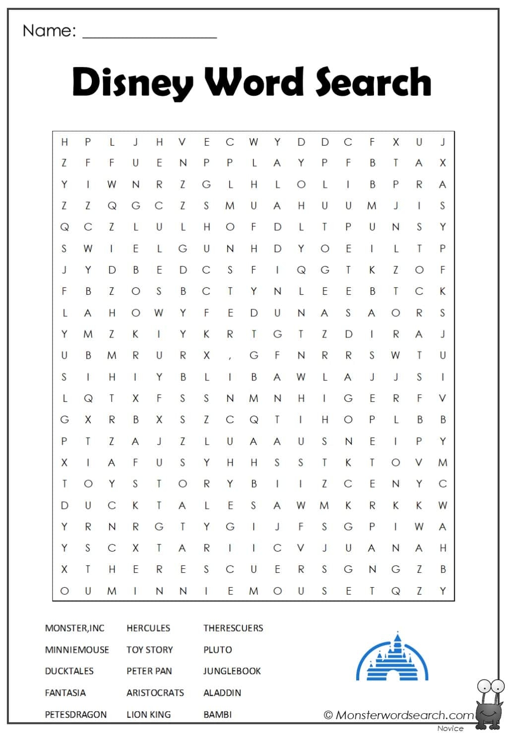 Disney Word Search Monster Word Search