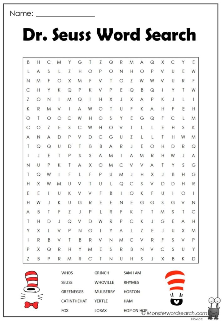 Dr Seuss Word Search Monster Word Search - Word Search Printable