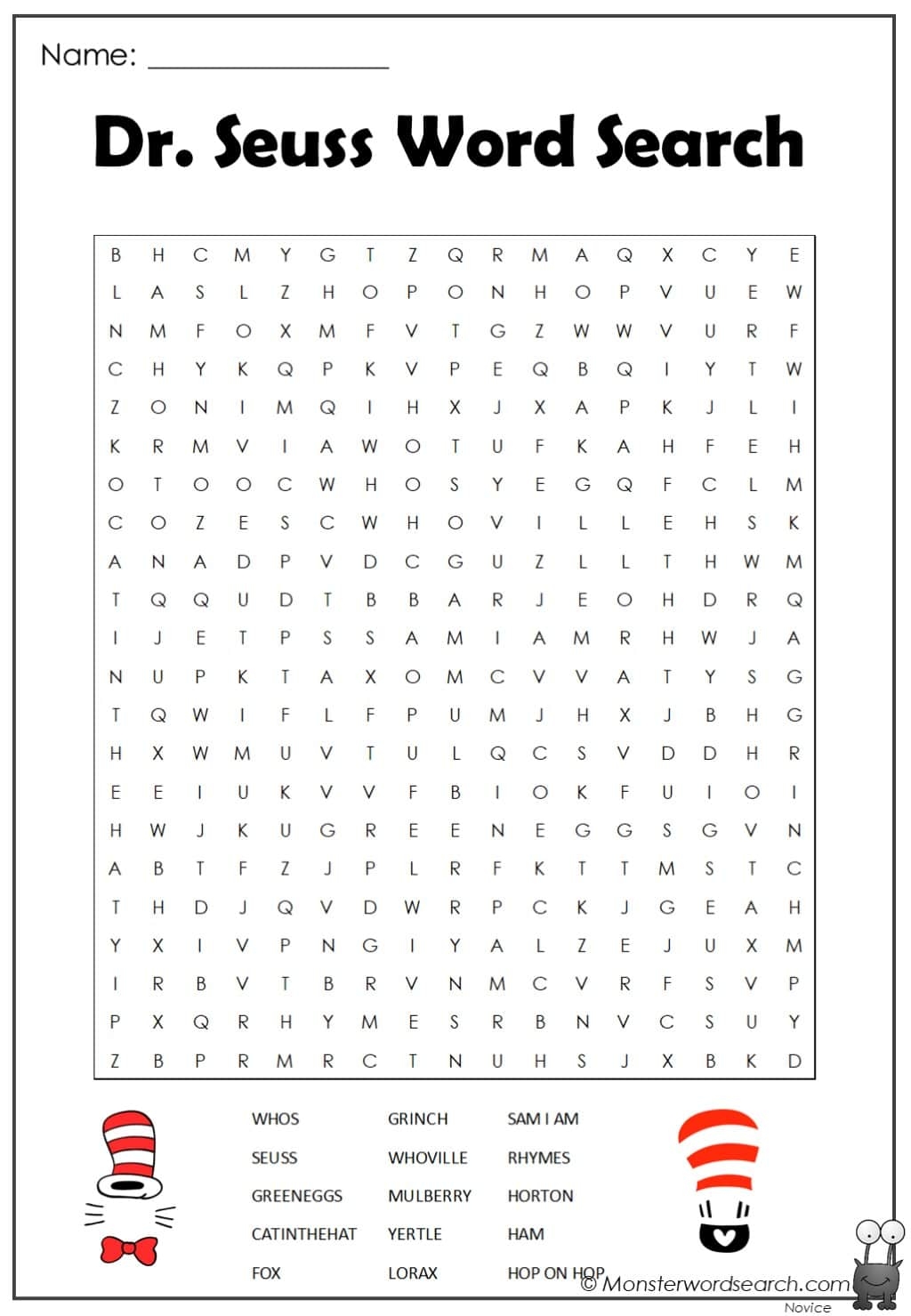 Dr Seuss Word Search Monster Word Search