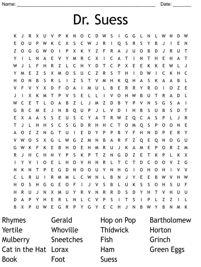 Dr Seuss Word Search WordMint