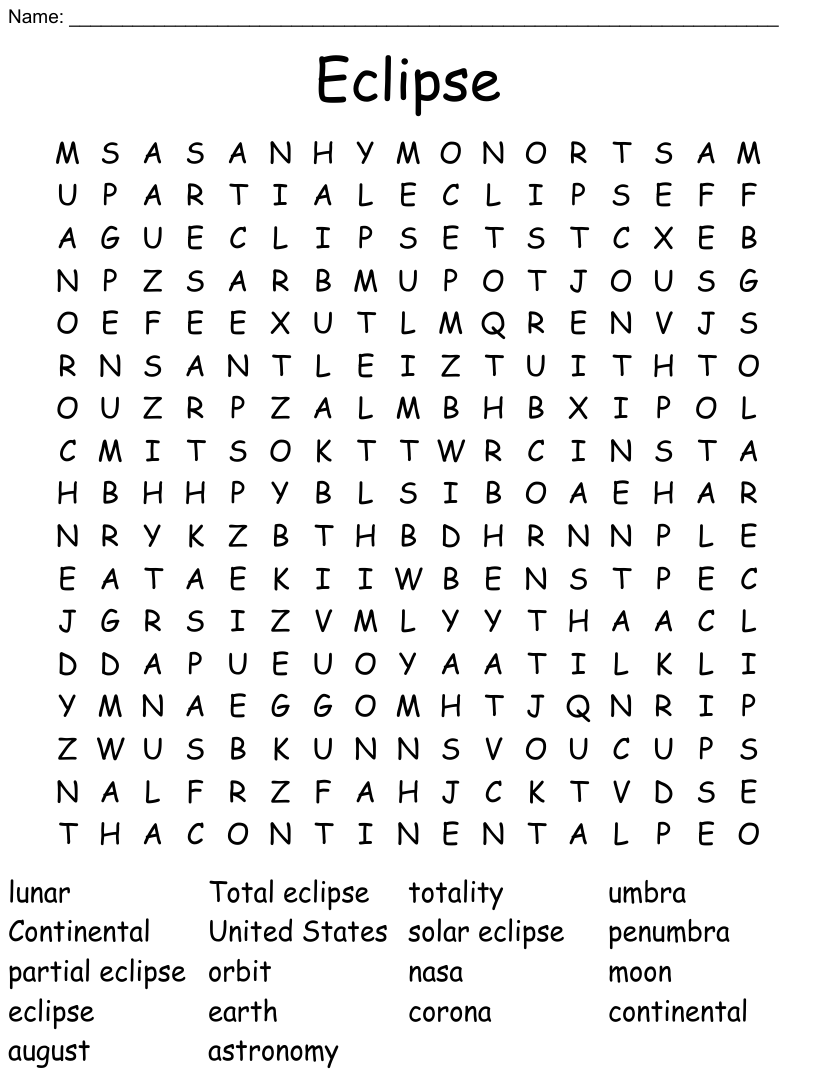 Solar Eclipse Word Search Printable