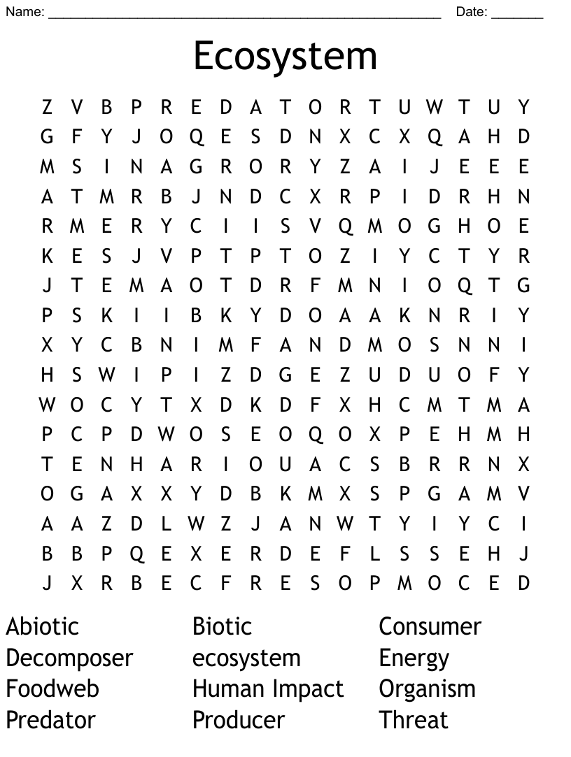 Ecosystem Word Search WordMint