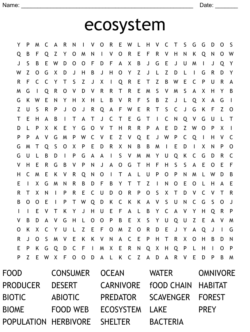 Ecosystem Word Search Pdf