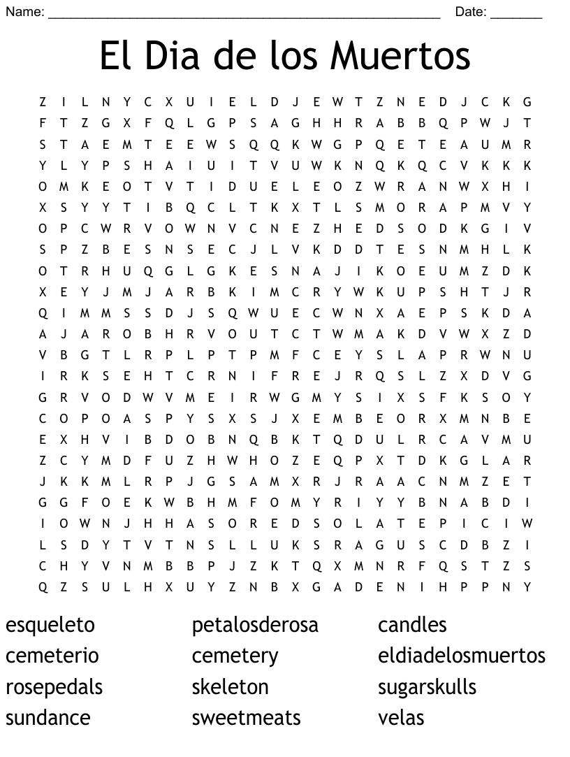 Dia De Los Muertos Word Search Answers