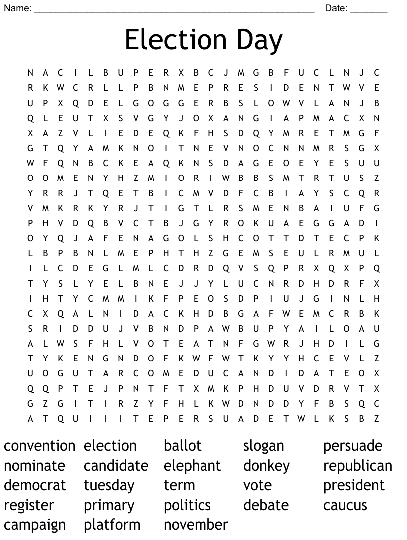 Election Day Word Search WordMint