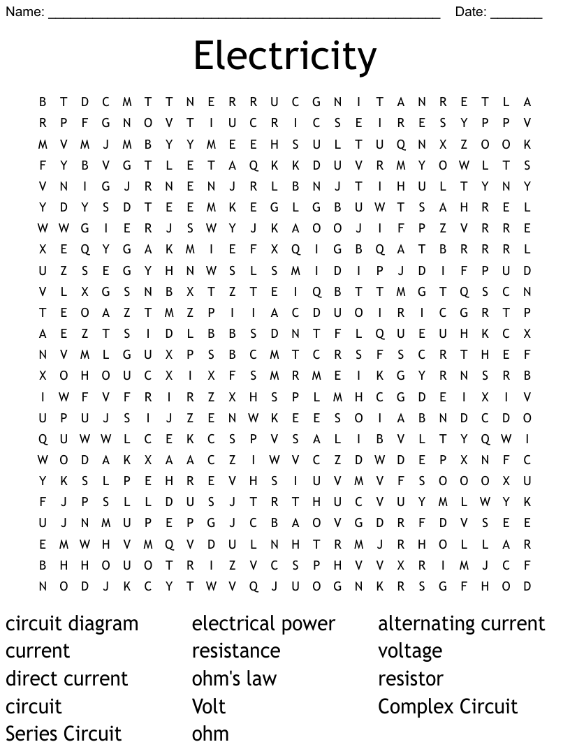 Electricity Word Search WordMint