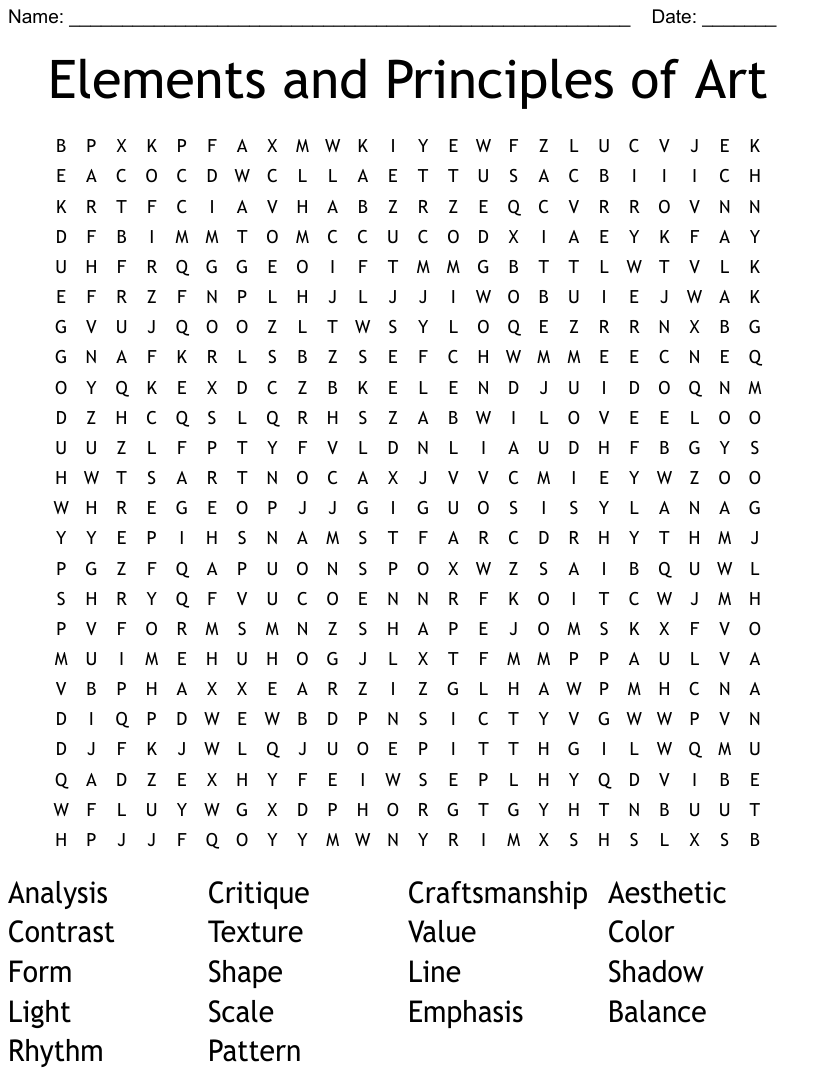 Elements And Principles Of Art Word Search WordMint