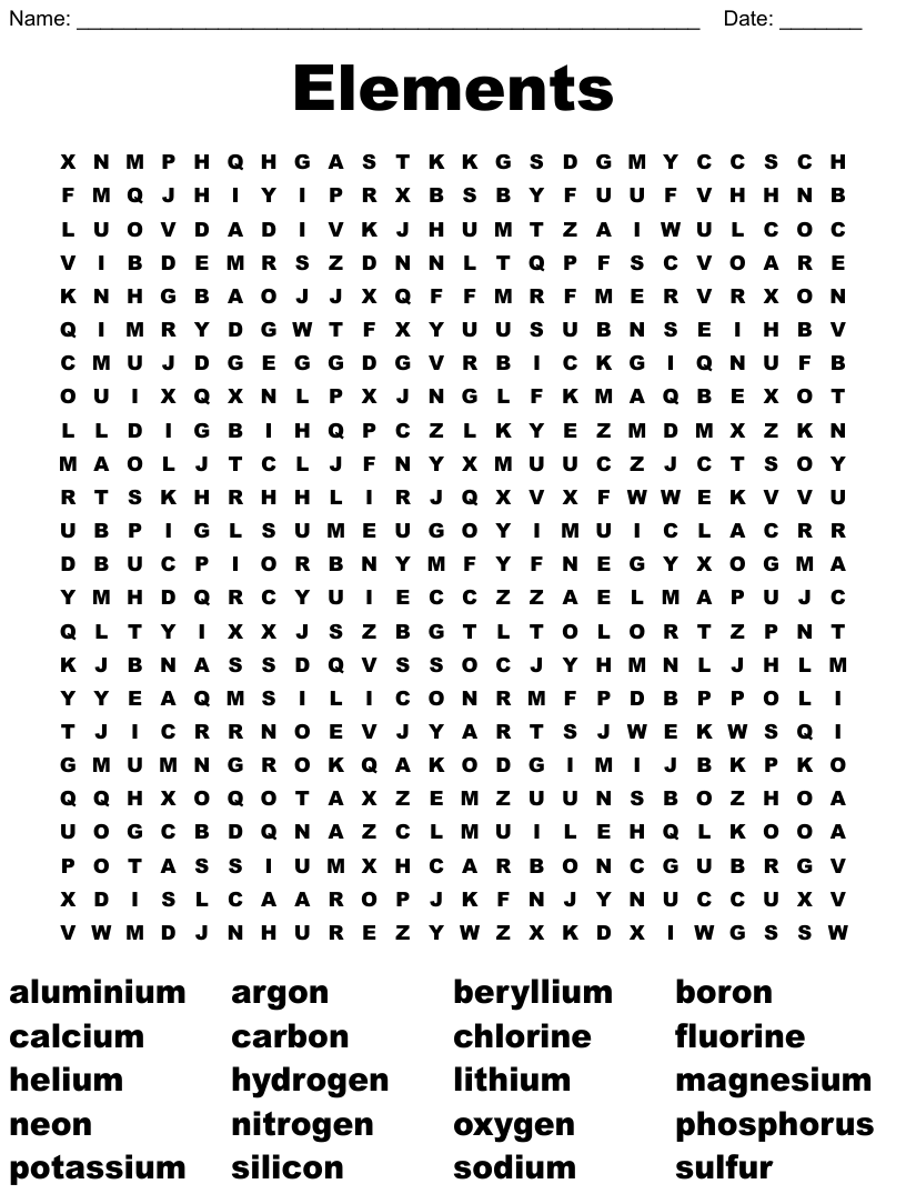 Elements Word Search WordMint