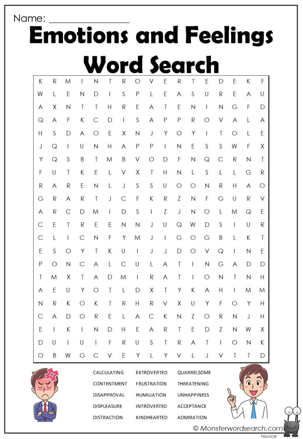 Word Search Printable Emotions Word Search Printable