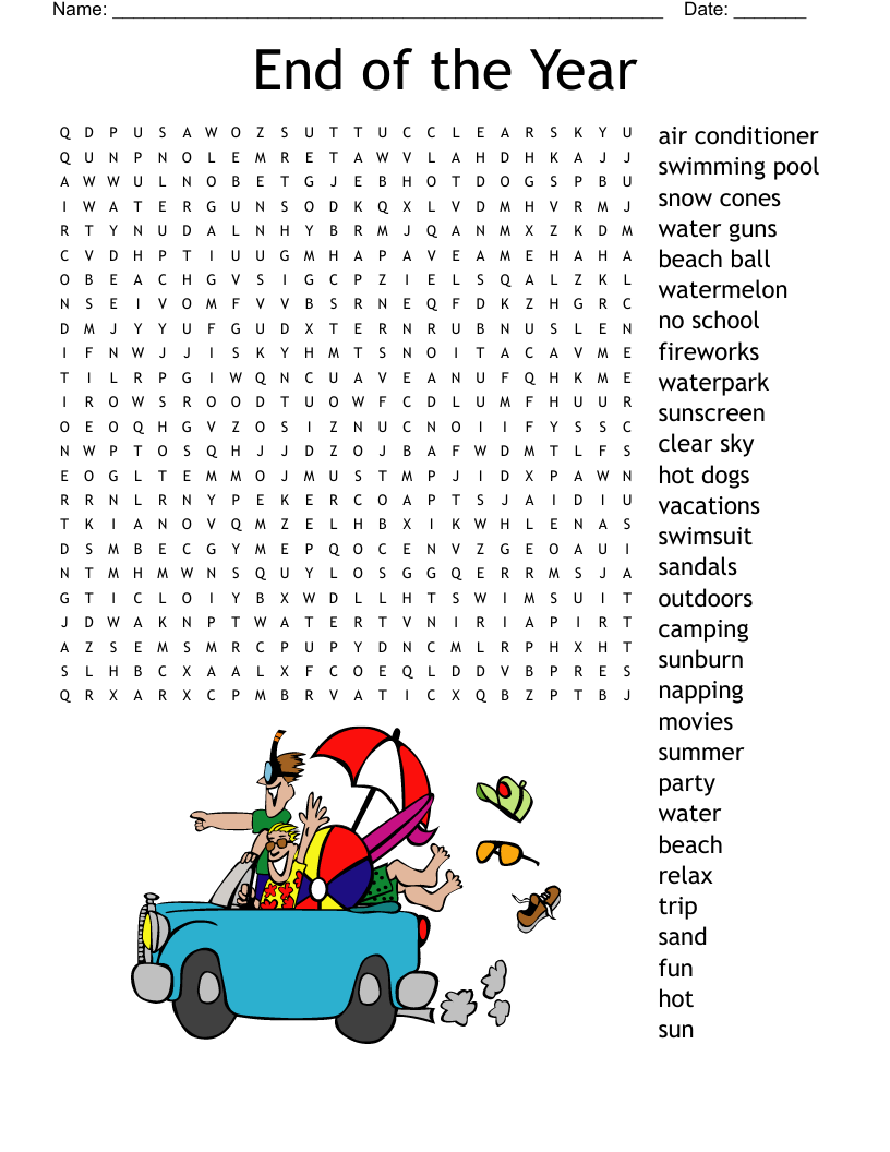 End Of The Year Word Search WordMint