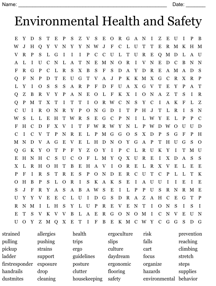 Environmental Health And Safety Word Search WordMint