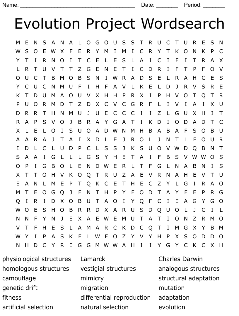 evolution word search pdf