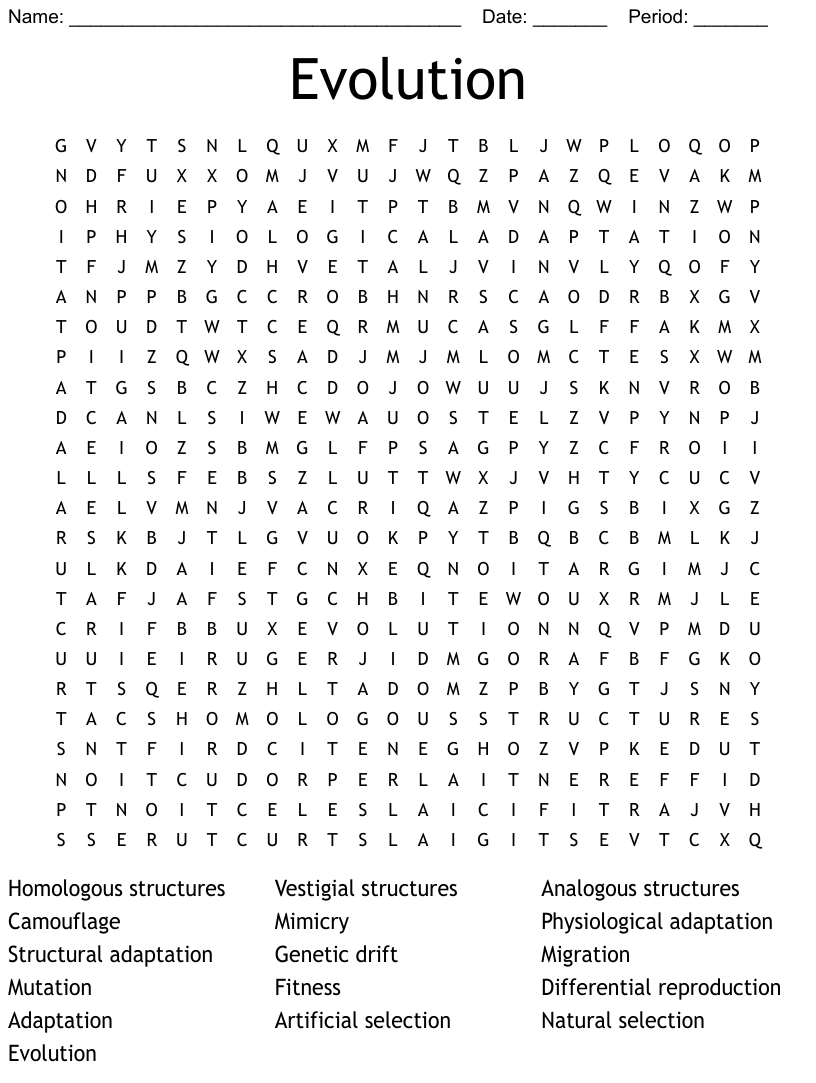 Evolution Word Search WordMint