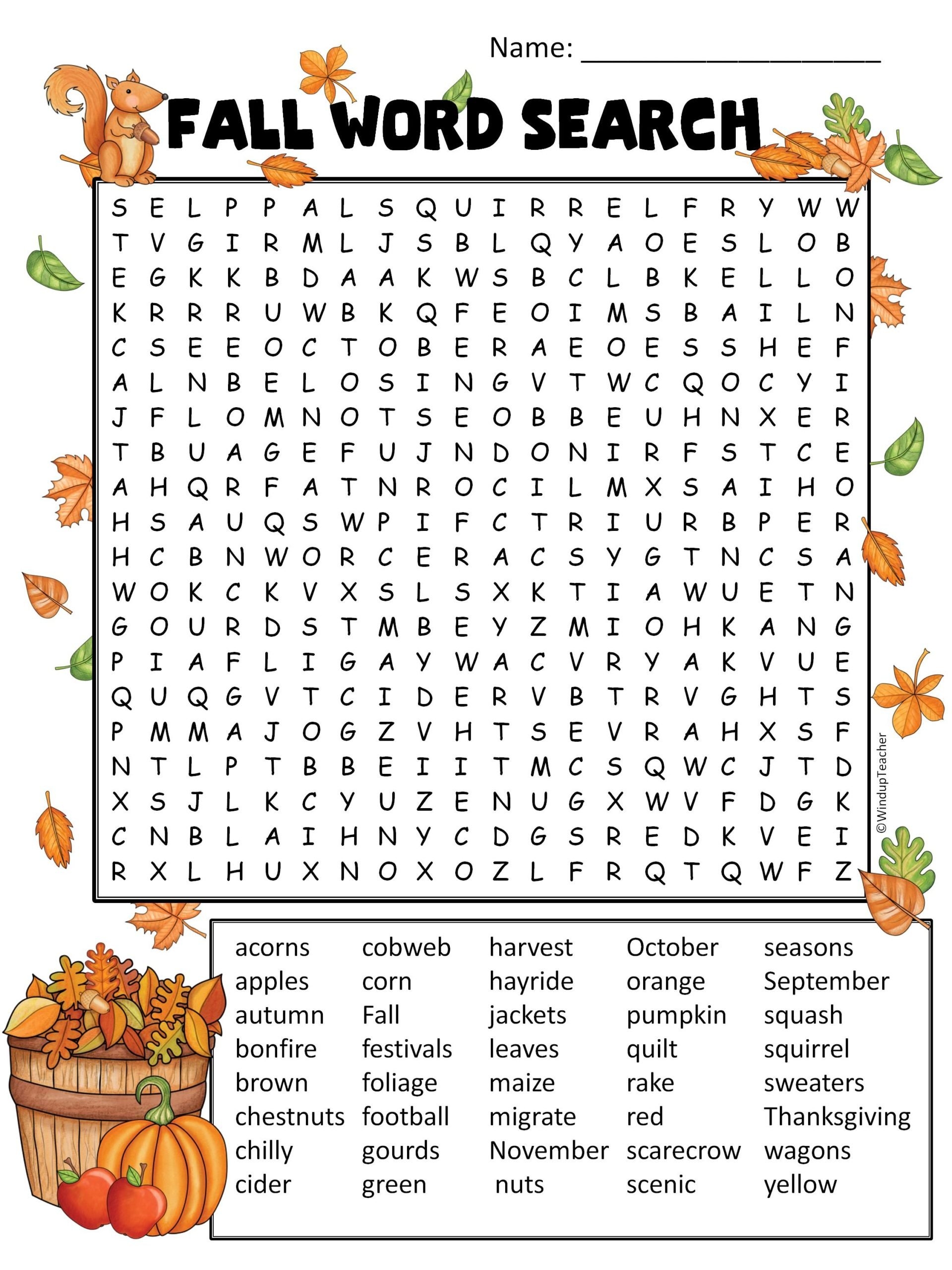 Fall Word Search Hard For Grades 5 To Adult Made By Teachers