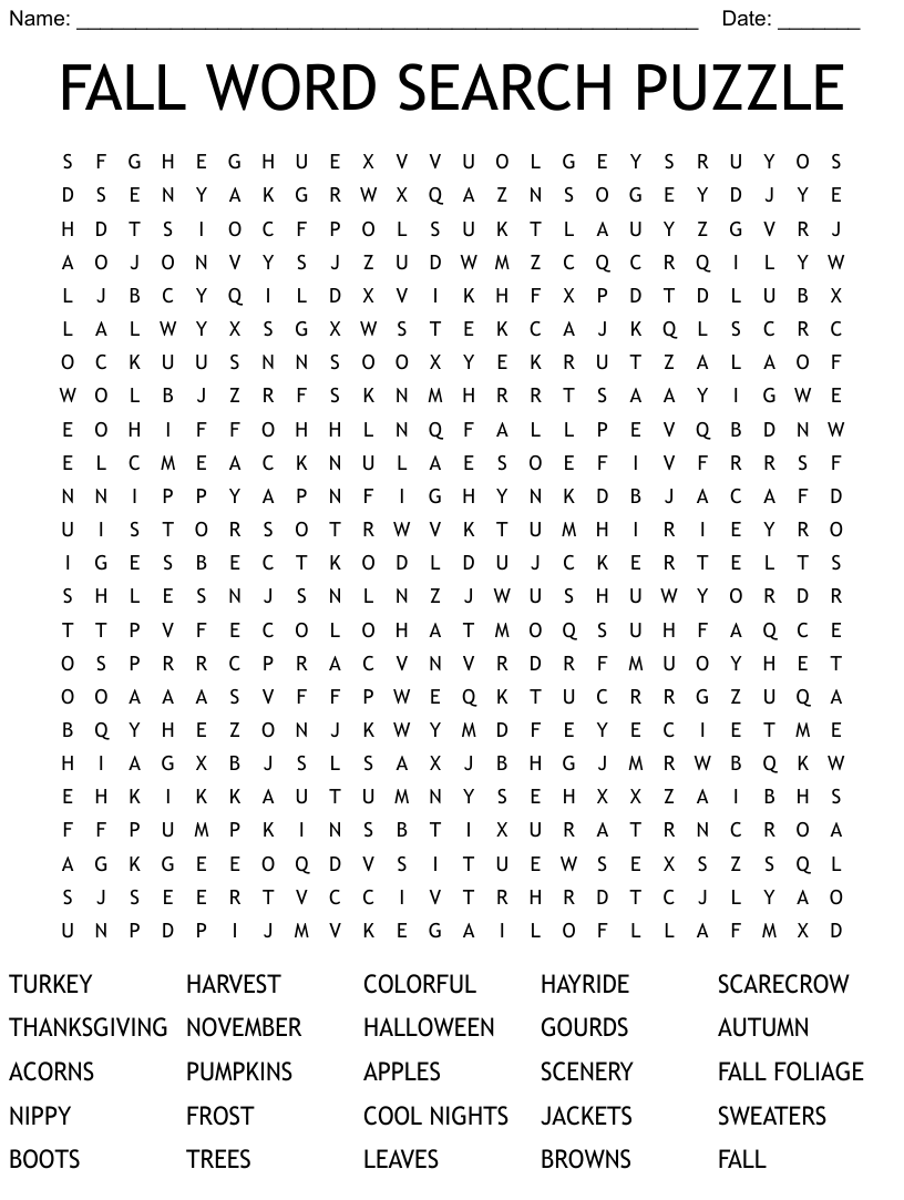Fall Word Searches For Adults - Word Search Printable