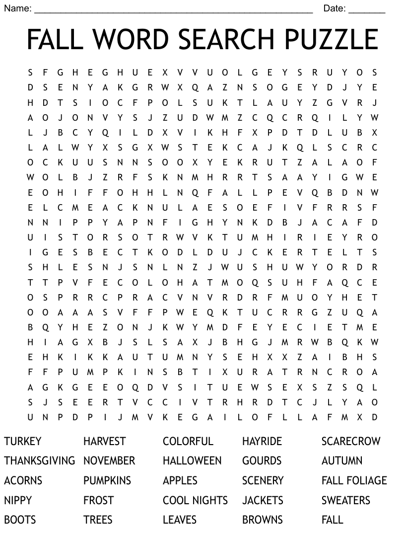 Fall Word Search Free Printable