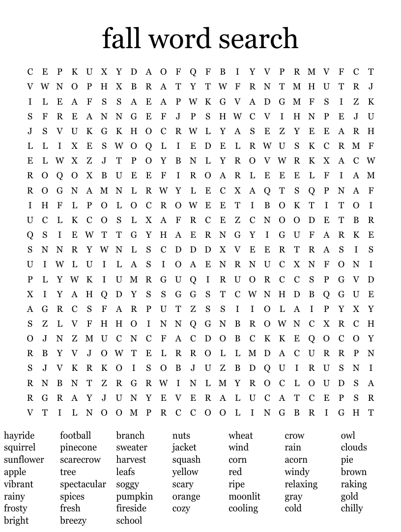 Fall Word Search WordMint