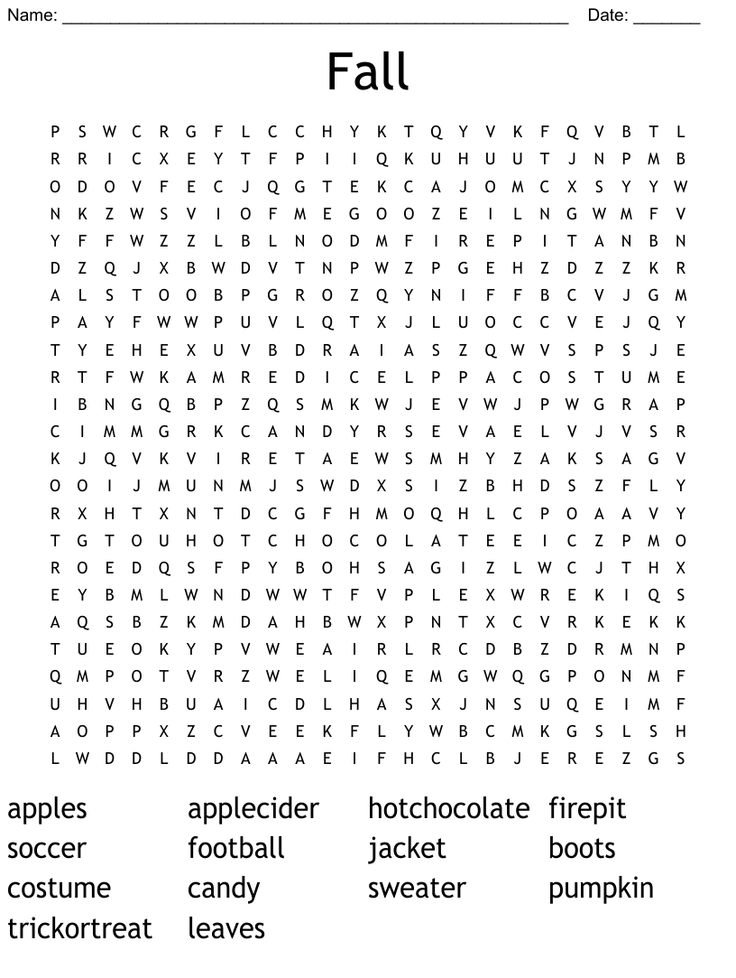 Fall Word Search WordMint