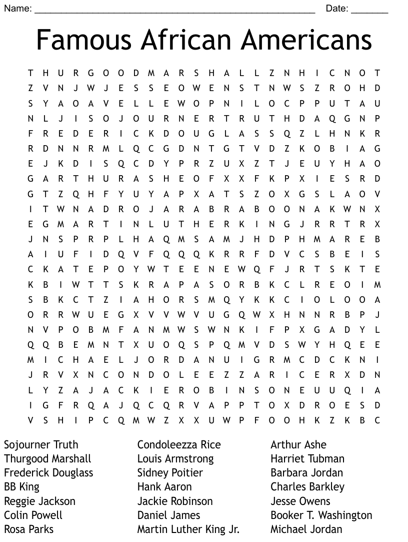 Famous African Americans Word Search WordMint