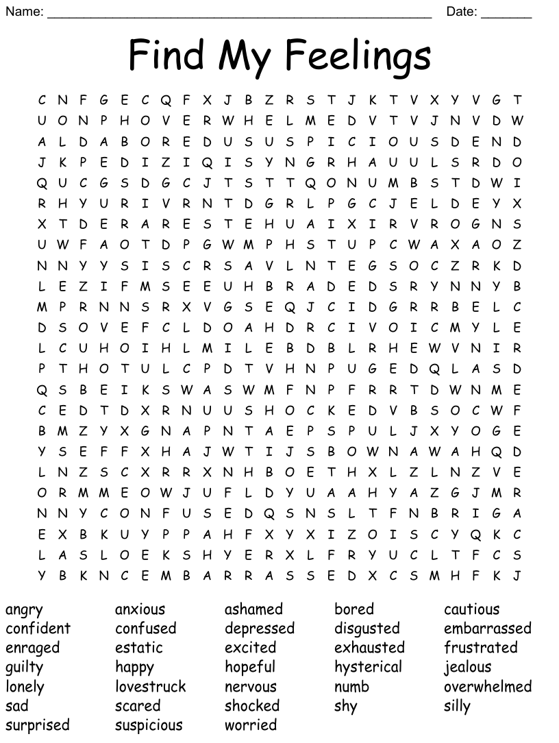 Find My Feelings Word Search WordMint