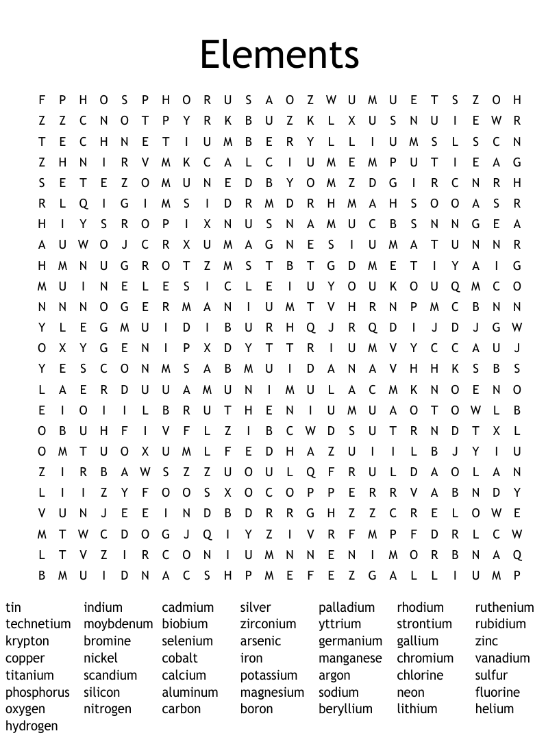 The Elements Word Search Answers