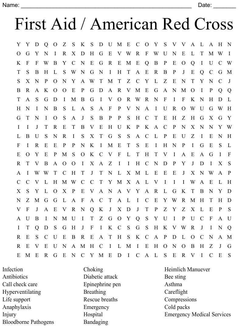 First Aid American Red Cross Word Search WordMint