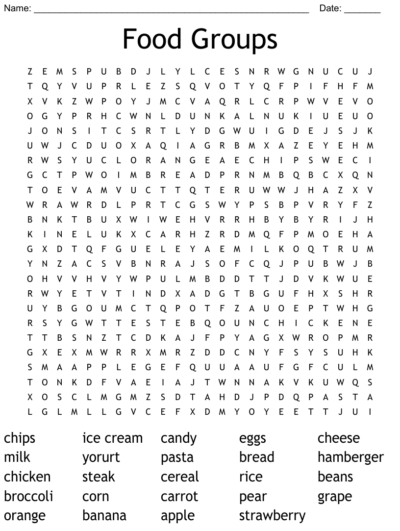 Food Groups Word Search WordMint