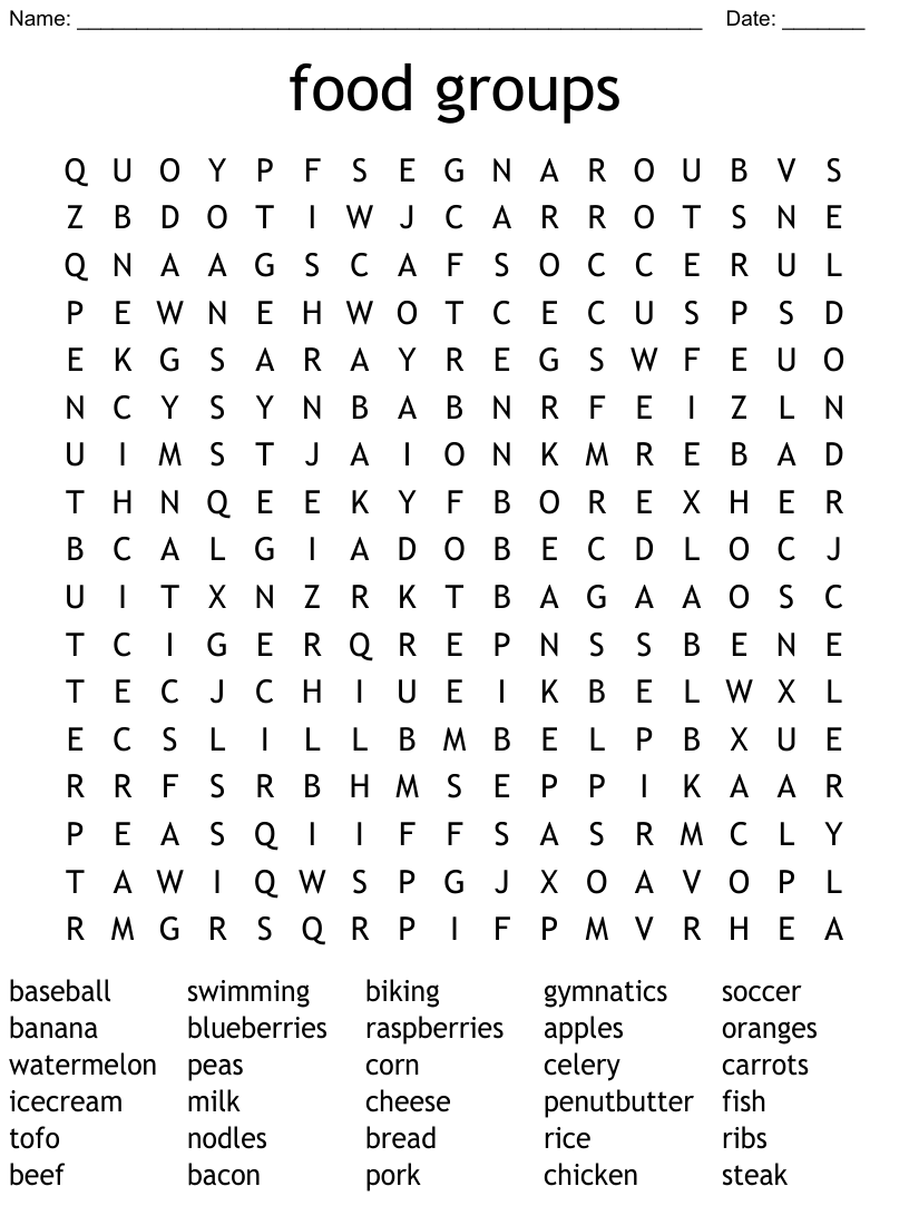 Food Groups Word Search WordMint