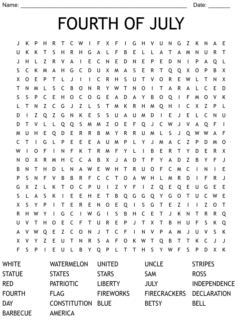 July Fourth Word Search