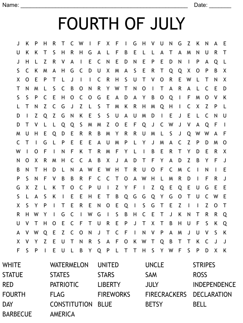 FOURTH OF JULY Word Search WordMint