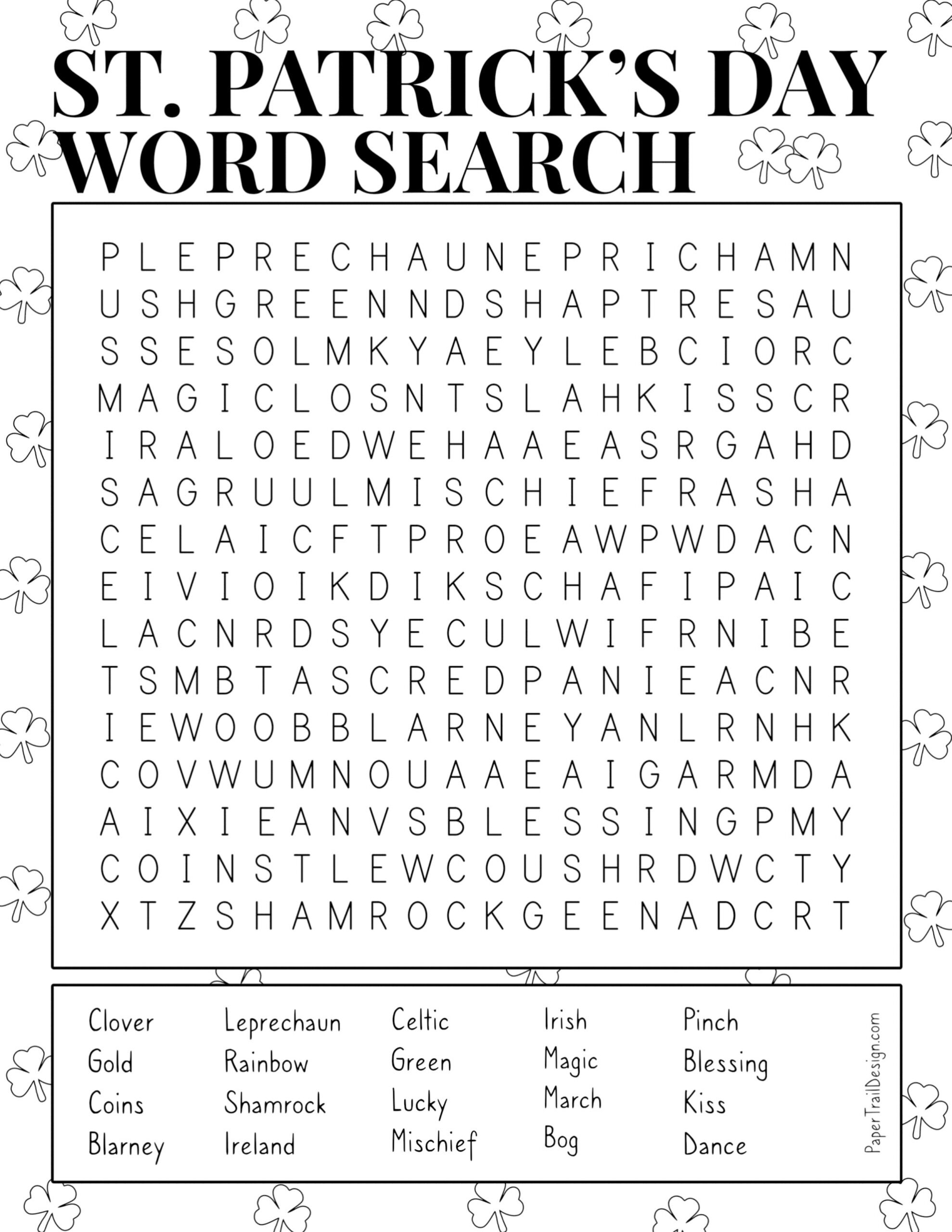 Free Printable St Patrick s Day Word Search Paper Trail Design