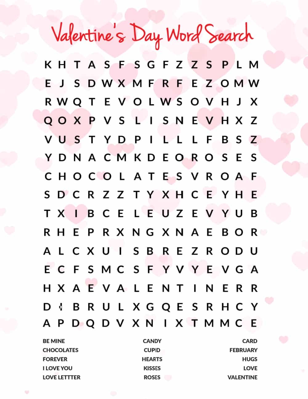 Valentine's Day Word Search Printable