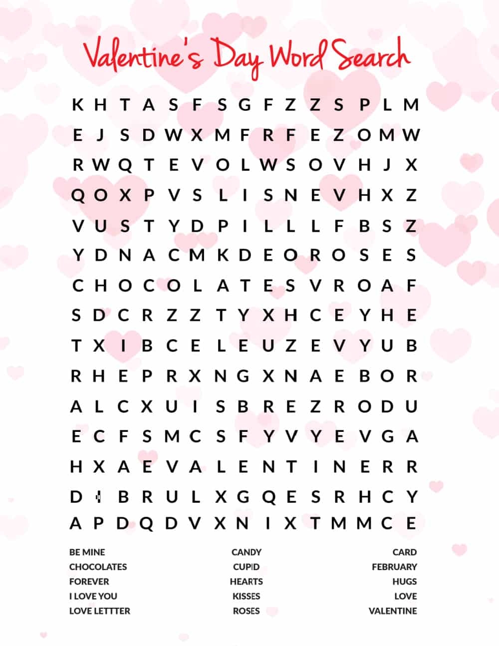 Word Search Valentine's Day Pdf