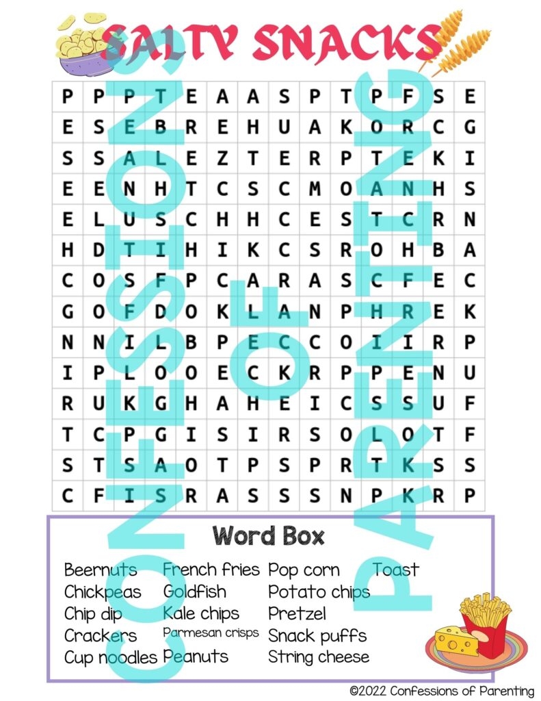 Free Salty Snacks Word Search Printable