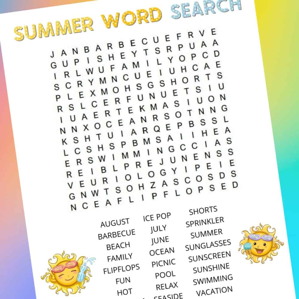 Summer Word Search Pdf