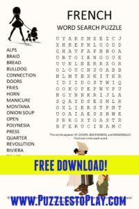 French Word Search Puzzle Word Seach French Words Word Search Puzzle