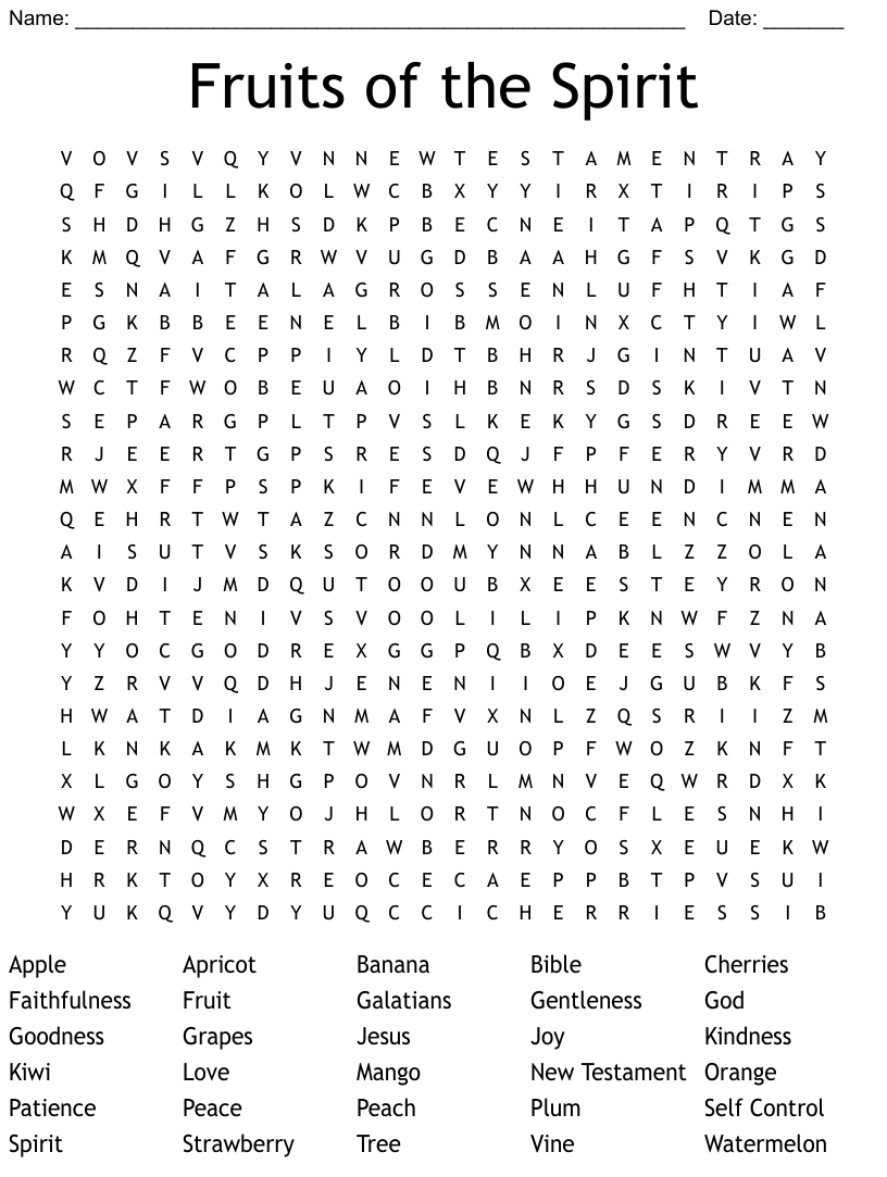 Fruits Of The Spirit Word Search WordMint