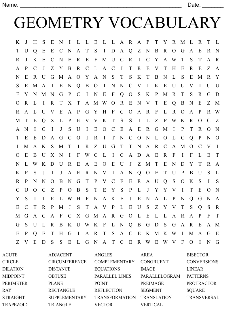 GEOMETRY VOCABULARY Word Search WordMint
