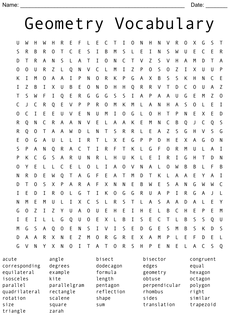 Geometry Vocabulary Word Search WordMint