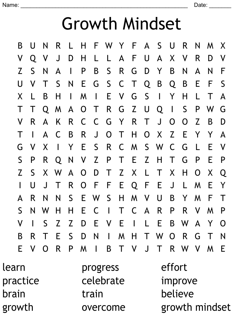 Growth Mindset Words And Phrases Word Search WordMint