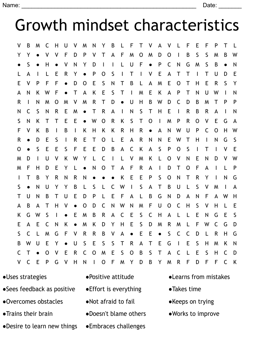 Growth Mindset Word Search Word Search Printable