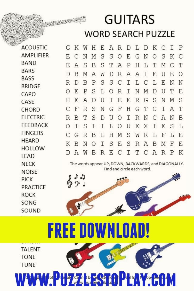 Guitar Word Search Puzzle Word Search Puzzle Theme Words Math For Kids