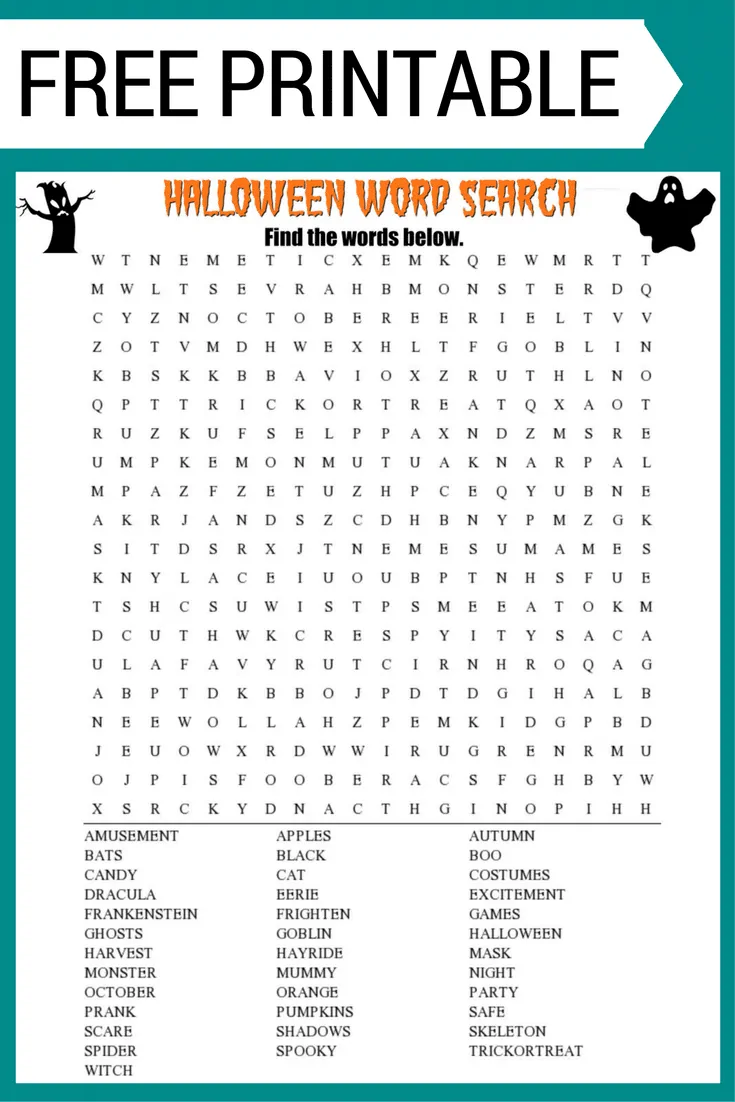 Halloween Word Search Printable FREE Download 