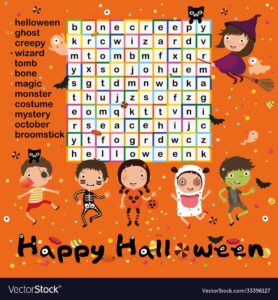 Halloween Word Search Puzzle Activity Royalty Free Vector