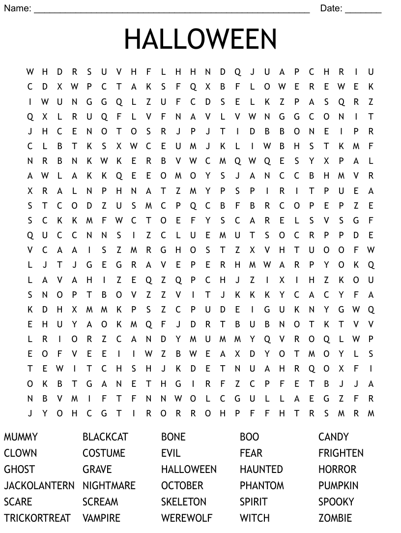 Free Halloween Word Search