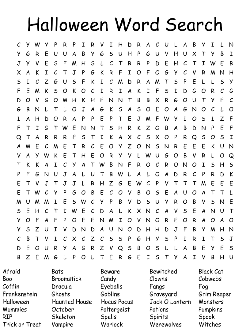 It's Halloween Word Search