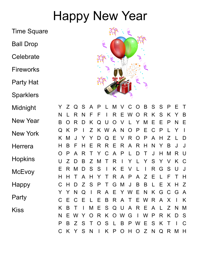 Happy New Year Word Search Word Search Printable