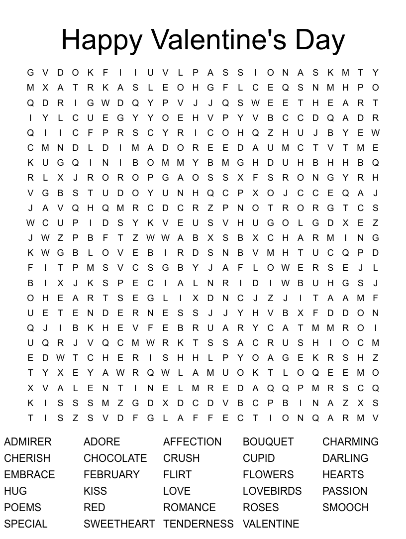 Happy Valentine s Day Word Search WordMint