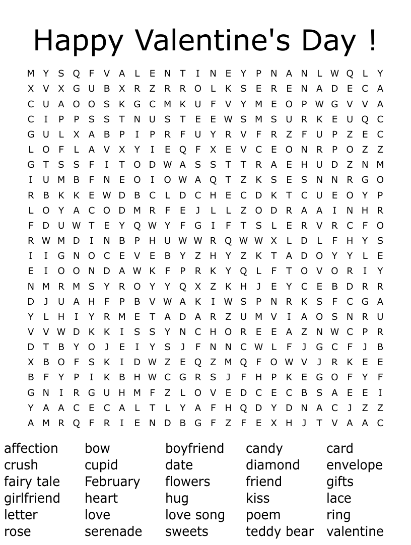 Happy Valentine s Day Word Search WordMint