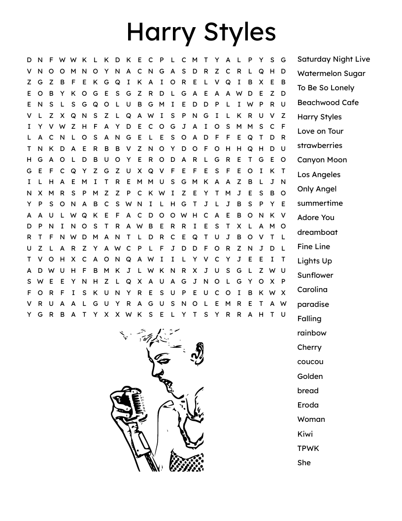 Harry Styles Word Search WordMint